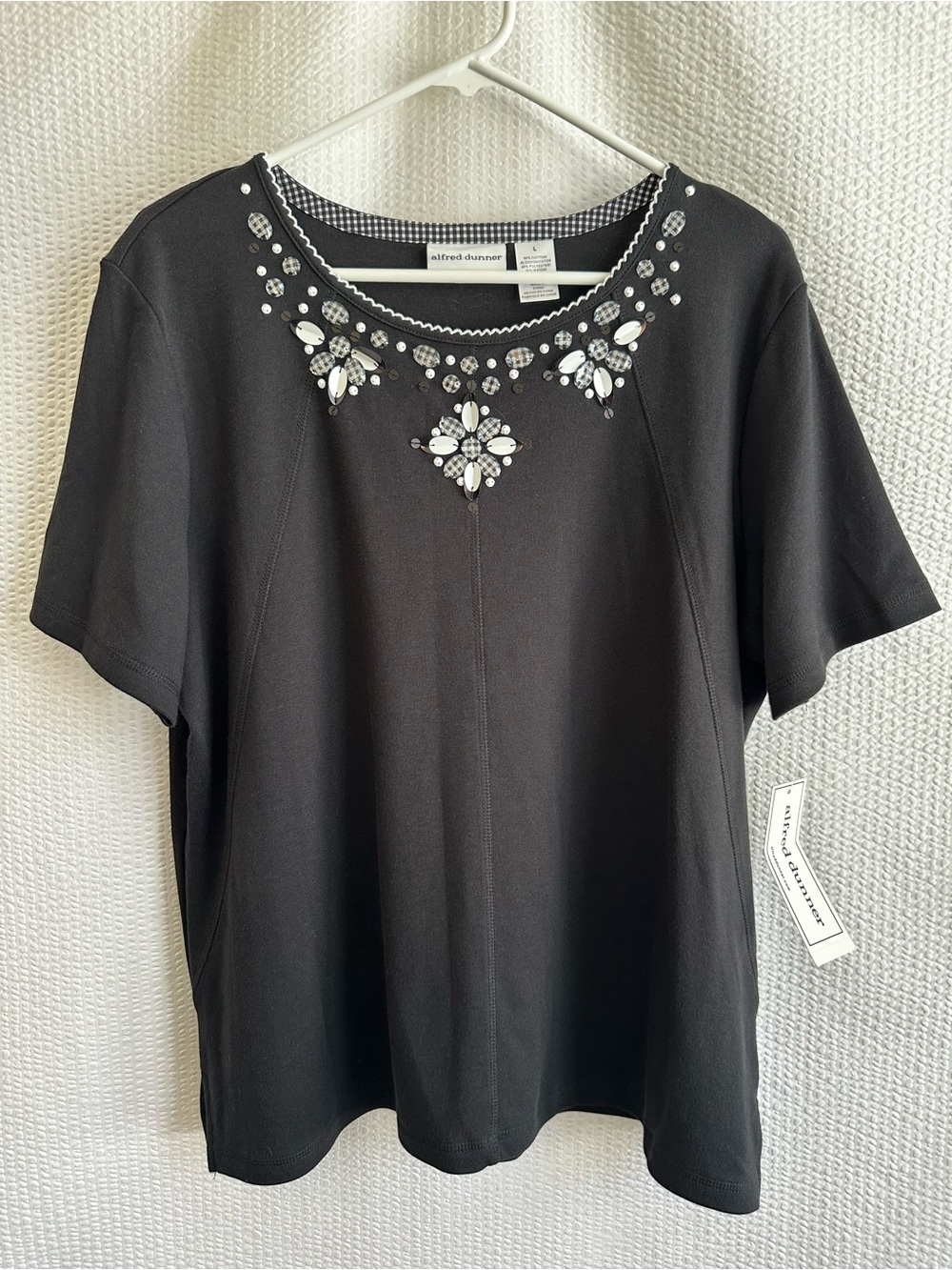 Alfred Dunner Women’s Black Embellished Short Sleeve Top Size: Large NWT